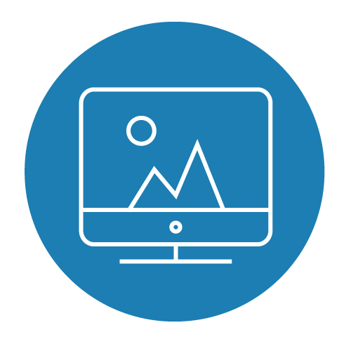 white outlined icon of a computer monitor
